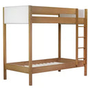 Bunk Bed Twin Over Twin with Upholstered Headboard and Footboard for Kids Teens, Wooden Bunk Bed Frame with Ladder and Guardrails, Natural