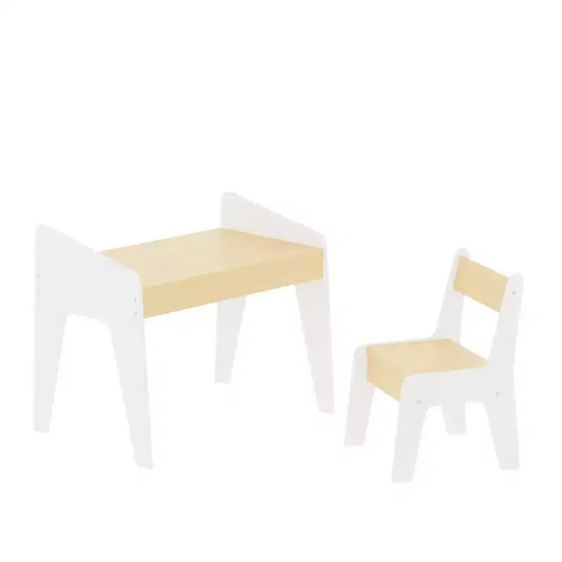JVNOXK Rectangular Children's Desk and Chair Set, Includes One Chair, Wooden Children's Study Desk, Suitable for Ages 2-8, White + Natural Wood