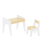 JVNOXK Rectangular Children's Desk and Chair Set, Includes One Chair, Wooden Children's Study Desk, Suitable for Ages 2-8, White + Natural Wood
