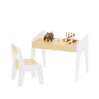 JVNOXK Rectangular Children's Desk and Chair Set, Includes One Chair, Wooden Children's Study Desk, Suitable for Ages 2-8, White + Natural Wood