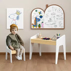 JVNOXK Rectangular Children's Desk and Chair Set, Includes One Chair, Wooden Children's Study Desk, Suitable for Ages 2-8, White + Natural Wood
