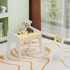 JVNOXK Rectangular Children's Desk and Chair Set, Includes One Chair, Wooden Children's Study Desk, Suitable for Ages 2-8, White + Natural Wood