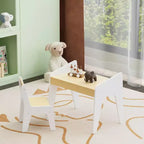 JVNOXK Rectangular Children's Desk and Chair Set, Includes One Chair, Wooden Children's Study Desk, Suitable for Ages 2-8, White + Natural Wood
