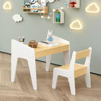JVNOXK Rectangular Children's Desk and Chair Set, Includes One Chair, Wooden Children's Study Desk, Suitable for Ages 2-8, White + Natural Wood