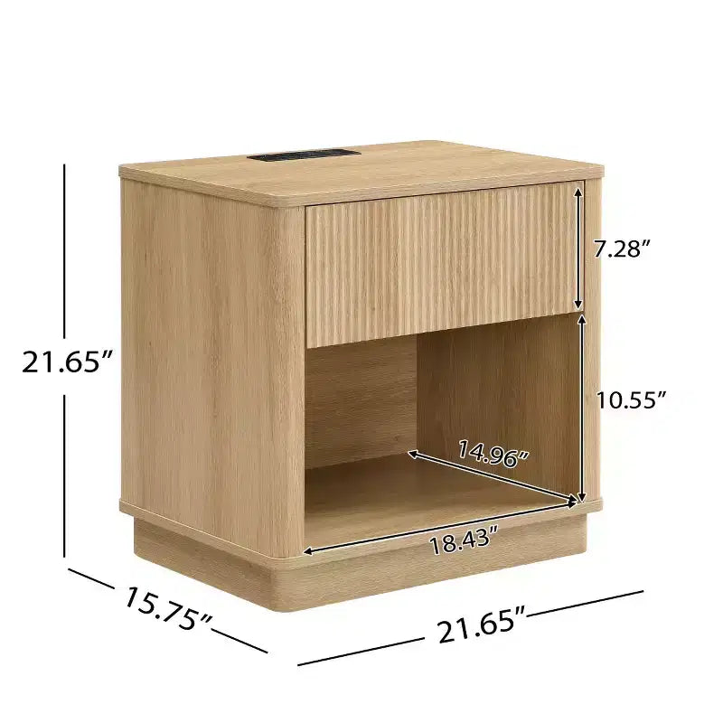 Table de chevet cannelée moderne avec tiroir de rangement et station de charge intégrée, table de chevet pour chambre à coucher - Panipeachy