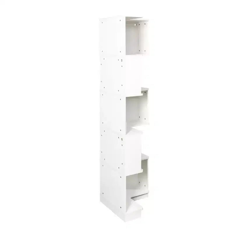 VIYET 69 Bibliothèque d'angle à 5 niveaux avec lumières LED, étagère de présentation en forme de L blanche (design à déflecteur pour bureau à domicile et salon)
