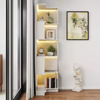 VIYET 69 Bibliothèque d'angle à 5 niveaux avec lumières LED, étagère de présentation en forme de L blanche (design à déflecteur pour bureau à domicile et salon)