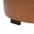 ModernLuxe Round Button Tufted Ottoman, PU/Linen Upholstered Footstool with Birch Wood Legs