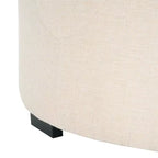 ModernLuxe Round Button Tufted Ottoman, PU/Linen Upholstered Footstool with Birch Wood Legs