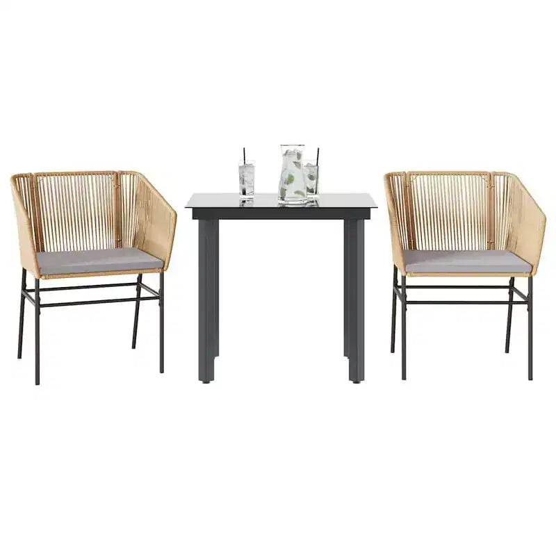 vidaXL Contemporary Patio Dining Set with Cushions, Poly Rattan, Glass