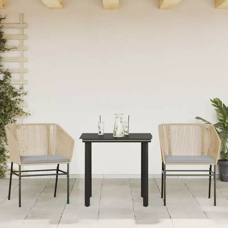 vidaXL Contemporary Patio Dining Set with Cushions, Poly Rattan, Glass