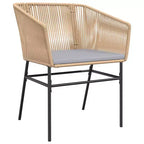 vidaXL Contemporary Patio Dining Set with Cushions, Poly Rattan, Glass