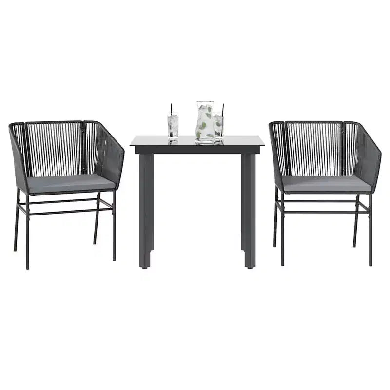 vidaXL Contemporary Patio Dining Set with Cushions, Poly Rattan, Glass