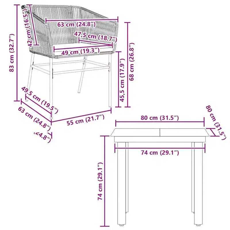 vidaXL Contemporary Patio Dining Set with Cushions, Poly Rattan, Glass