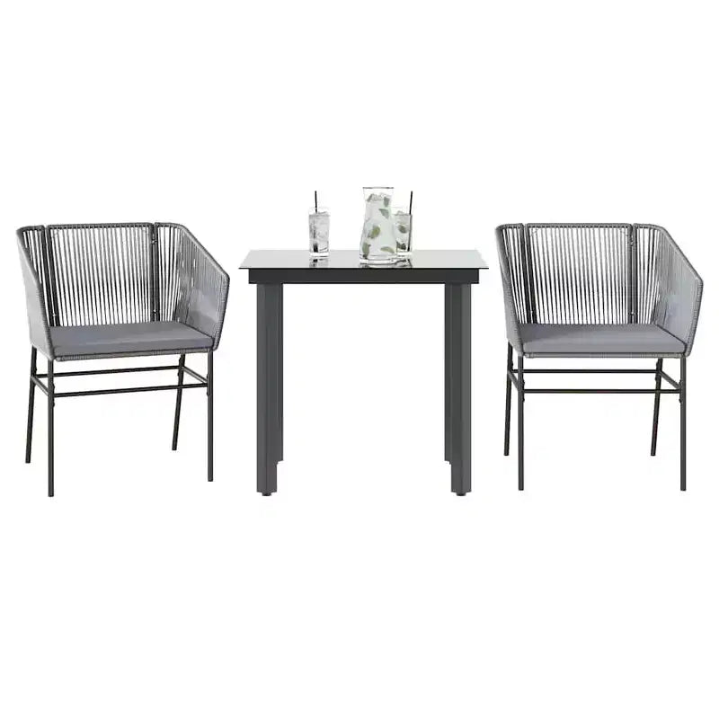 vidaXL Contemporary Patio Dining Set with Cushions, Poly Rattan, Glass