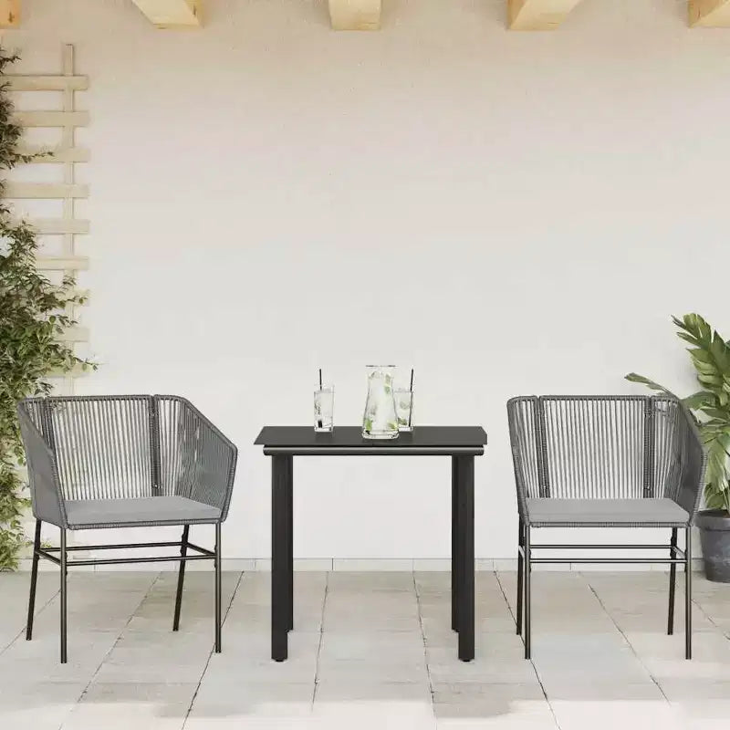 vidaXL Contemporary Patio Dining Set with Cushions, Poly Rattan, Glass