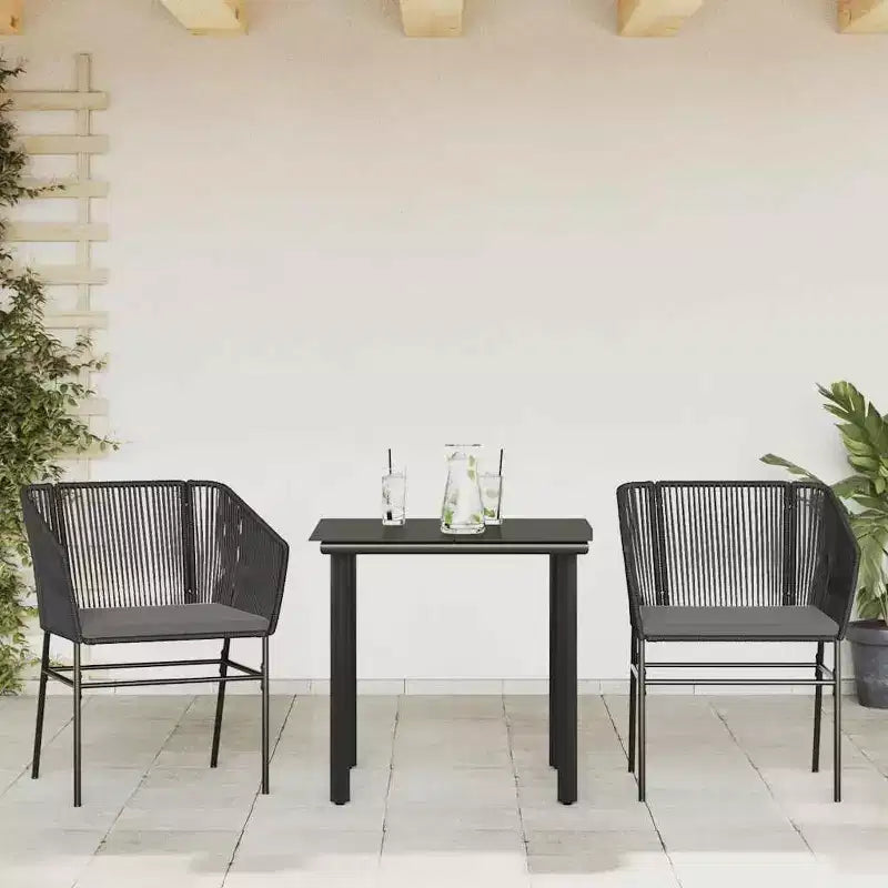 vidaXL Contemporary Patio Dining Set with Cushions, Poly Rattan, Glass
