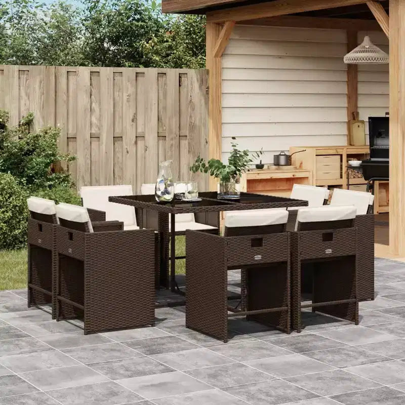 vidaXL Patio Dining Set Set of 14 PE rattan 14-seater Foldable