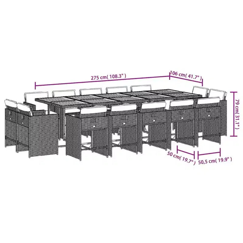 vidaXL Patio Dining Set Set of 14 PE rattan 14-seater Foldable