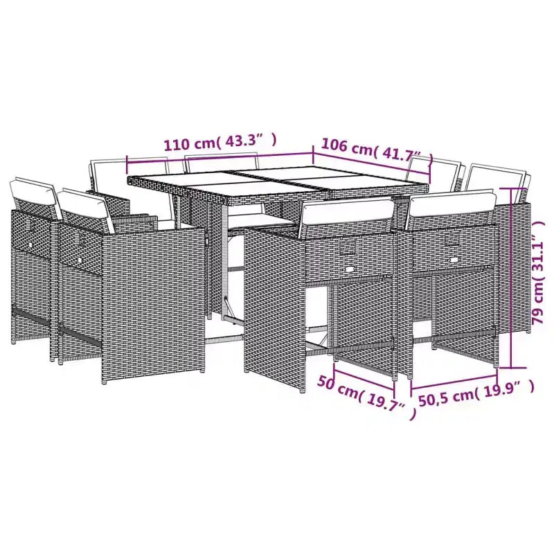 vidaXL Patio Dining Set Set of 14 PE rattan 14-seater Foldable