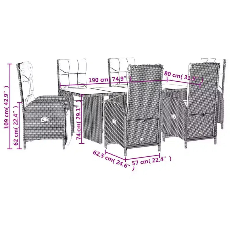 vidaXL Outdoor Dining Set with Cushions Poly Rattan