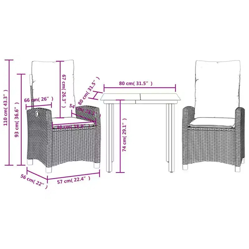 vidaXL Outdoor Dining Set with Cushions in Poly Rattan
