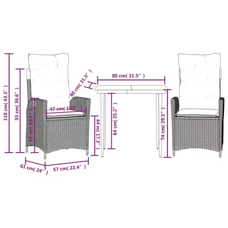 vidaXL Flexible Garden Dining Set with Cushions - Poly Rattan