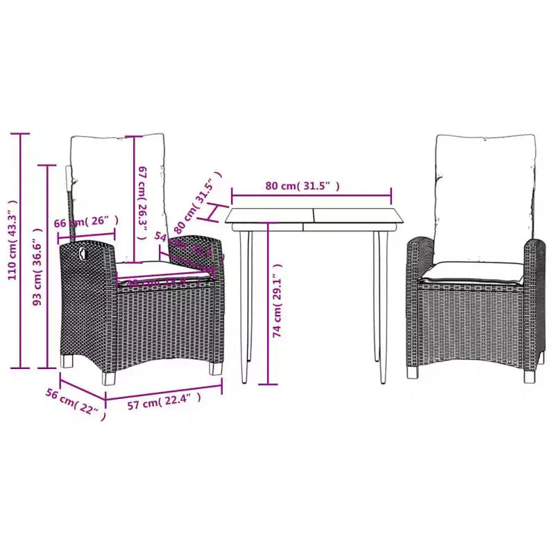 vidaXL Garden Dining Set with Cushions - Poly Rattan