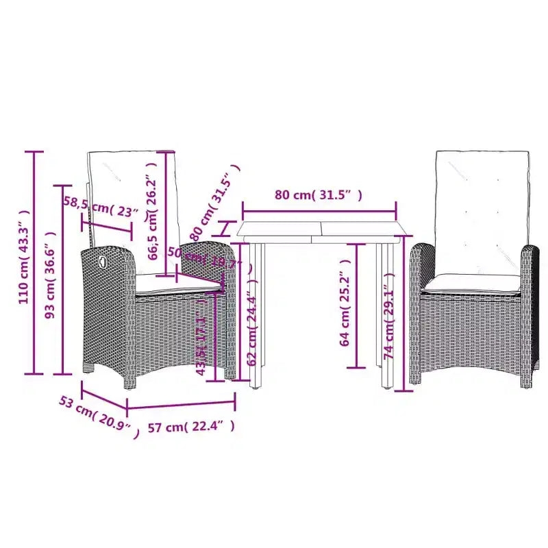 vidaXL Patio Dining Set with Cushions Poly Rattan