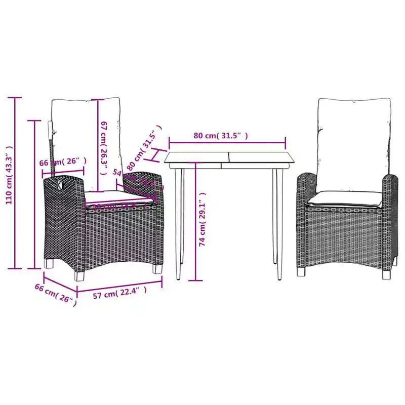 vidaXL Patio Dining Set with Cushions in Poly Rattan