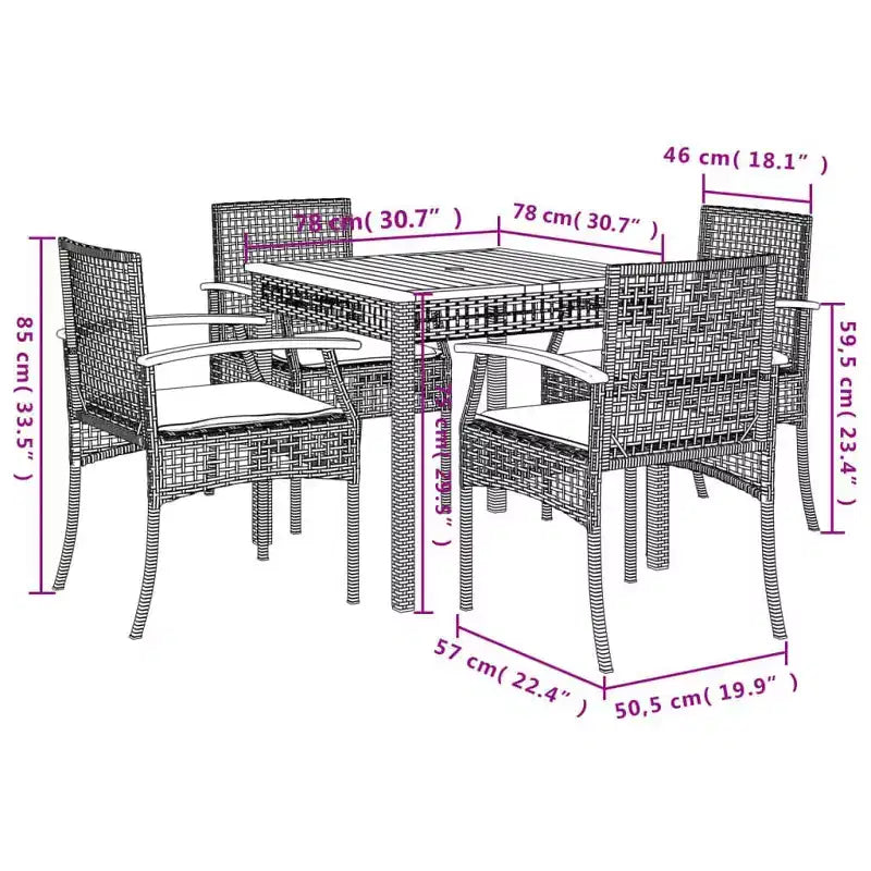 vidaXL Patio Dining Set Set of 6 PE Rattan Large Removable Covers