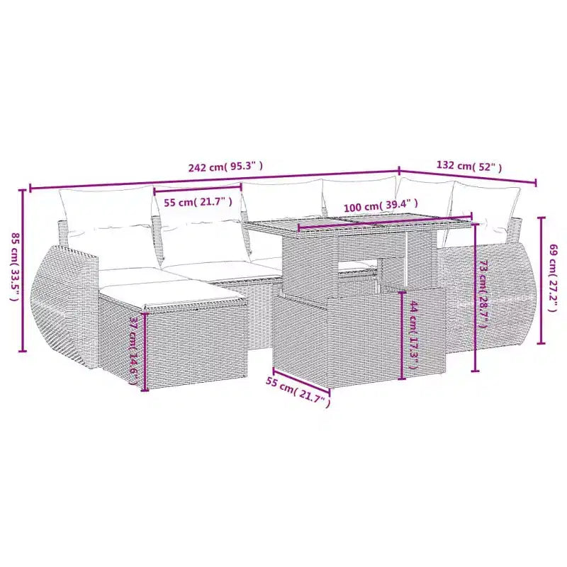 vidaXL Patio Sofa Set Adjustable Feet Garden Sofa Set Rectangular