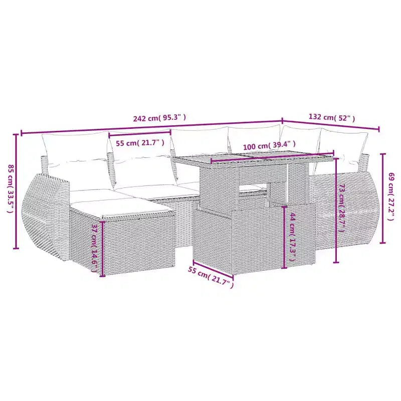 vidaXL Patio Sofa Set Adjustable Feet Garden Sofa Set Rectangular