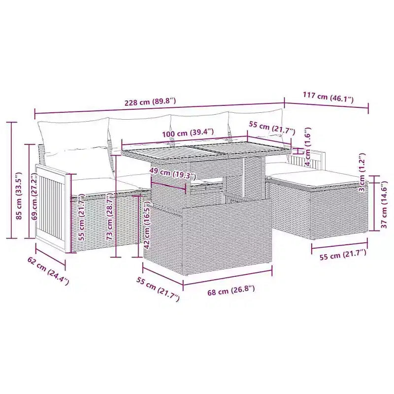 vidaXL Outdoor Sofa Set with Cushions - and Poly Rattan