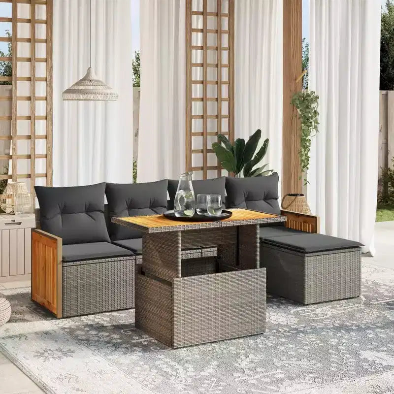 vidaXL Outdoor Sofa Set with Cushions - and Poly Rattan