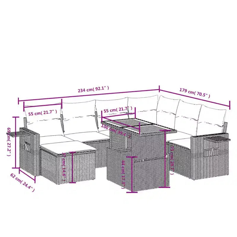 vidaXL Salon de jardin avec coussins en poly rotin multicolore