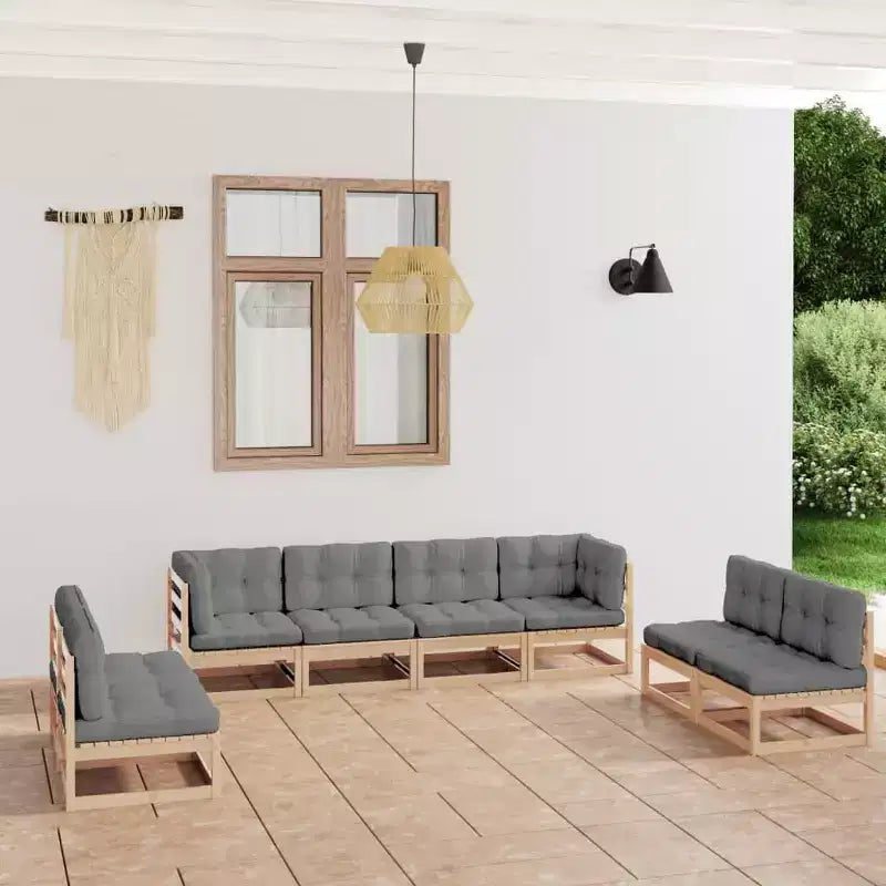 vidaXL Modular Garden Lounge Set with Cushions - Solid Pine and Weather-Resistant Fabric