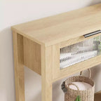 Rustic Wood Console Table with 2 Glass Drawers - Narrow 2-Tier Sofa Side Table - Open Storage Shelf for Living Room, Hallway, Foyer, Kitchen, Office