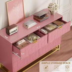 Modern 6-Drawer Dresser, Gold Handles Long Storage TV Stand