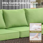 HOMLUX Ensemble de conversation de terrasse en osier 6 pièces avec canapé 3 places avec coussins, causeuse, chaises en rotin, poufs pour jardin et arrière-cour