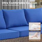 HOMLUX Ensemble de conversation de terrasse en osier 6 pièces avec canapé 3 places avec coussins, causeuse, chaises en rotin, poufs pour jardin et arrière-cour