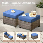 HOMLUX Ensemble de conversation de terrasse en osier 6 pièces avec canapé 3 places avec coussins, causeuse, chaises en rotin, poufs pour jardin et arrière-cour