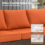 HOMLUX Ensemble de conversation de terrasse en osier 6 pièces avec canapé 3 places avec coussins, causeuse, chaises en rotin, poufs pour jardin et arrière-cour