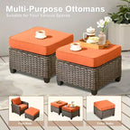HOMLUX Ensemble de conversation de terrasse en osier 6 pièces avec canapé 3 places avec coussins, causeuse, chaises en rotin, poufs pour jardin et arrière-cour