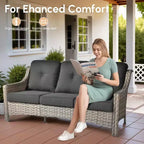 HOMLUX 5 PCS Outdoor Conversation Set 3-Seat Patio Sofa with Cushion, High Back Rattan Chairs, Ottomans