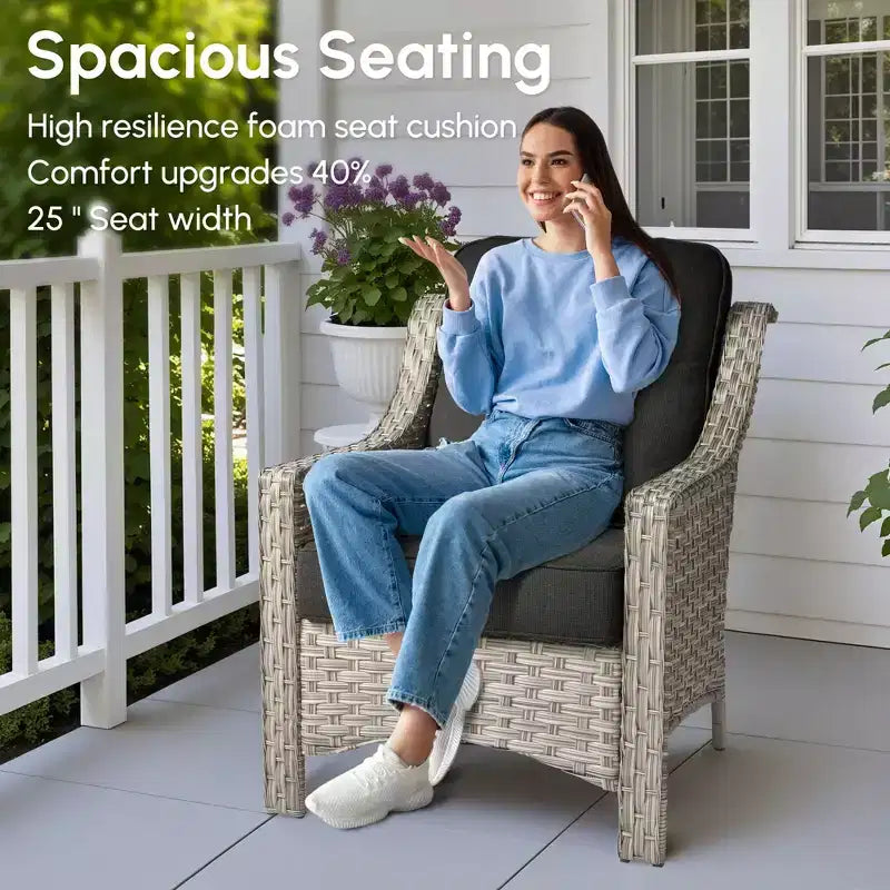 HOMLUX 5 PCS Outdoor Conversation Set 3-Seat Patio Sofa with Cushion, High Back Rattan Chairs, Ottomans