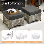 HOMLUX 5 PCS Outdoor Conversation Set 3-Seat Patio Sofa with Cushion, High Back Rattan Chairs, Ottomans