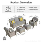 HOMLUX 5 PCS Outdoor Conversation Set 3-Seat Patio Sofa with Cushion, High Back Rattan Chairs, Ottomans