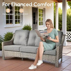 HOMLUX 5 PCS Outdoor Conversation Set 3-Seat Patio Sofa with Cushion, High Back Rattan Chairs, Ottomans