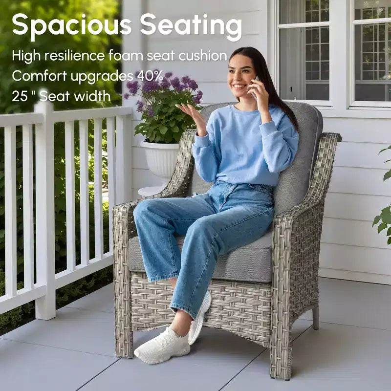 HOMLUX 5 PCS Outdoor Conversation Set 3-Seat Patio Sofa with Cushion, High Back Rattan Chairs, Ottomans